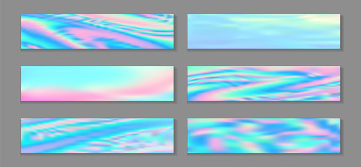 Holography hipster flyer horizontal fluid gradient mermaid backgrounds vector collection. Pastel 