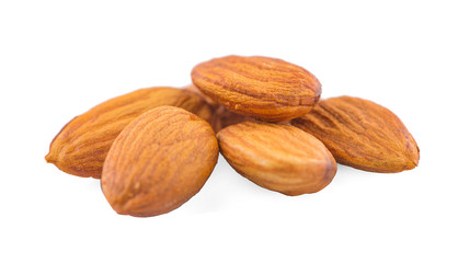 Closeup of almonds, an isolated on the white background, clipping path