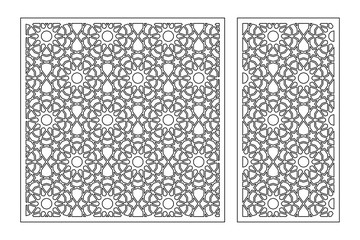 Set decorative card for cutting. Line, arabesque, Arab pattern. Laser cut. Ratio 1:1, 1:2. Vector illustration.
