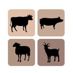 Farm animals silhouettes. Cow, pig, goat, sheep vector silhouette