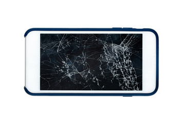 Smartphone with a damaged screen isolated on white background