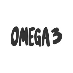 Omega 3. Sticker for social media content. Vector hand drawn illustration design. 
