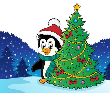 Penguin with Christmas tree image 2