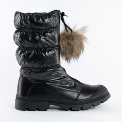 Black Shiny Puffy Demi Seasonal Warm Womens Ankle Boots