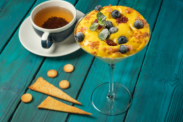 Tropical fruit smoothie with papaya, pineapple and mango