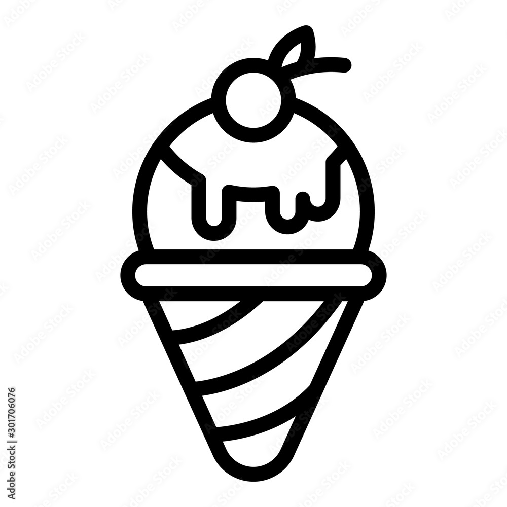 Poster ice cream cone with cherry icon. outline ice cream cone with cherry vector icon for web design isola