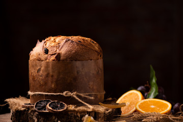 Panettone is the traditional Italian dessert for Christmas. Close up