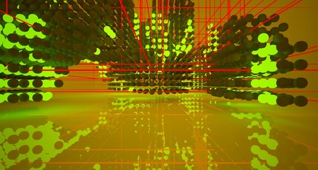 Fototapeta premium Abstract architectural concrete smooth interior from an array of spheres with color gradient neon lighting. 3D illustration and rendering.