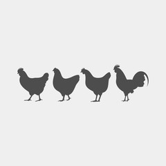 Chicken, chick, rooster vector silhouette. Farm birds silhouettes