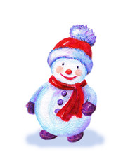 Snowman. Watercolor hand drawing illustration isolated on white background.