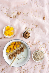 Bowl of homemade granola with yogurt and cereals