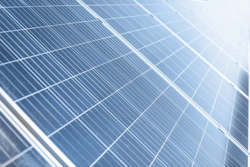 Obraz premium Close-up of solar panels on photovoltaic power plant