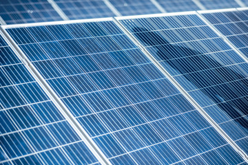 Close-up of solar panels on photovoltaic power plant