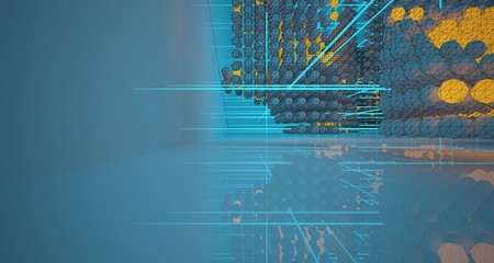 Abstract architectural drawing white interiorfrom an array with color gradient neon lighting. 3D illustration and rendering.