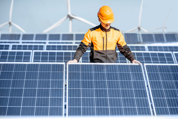 Workman on the solar station