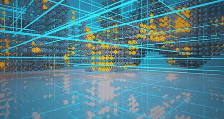 Abstract architectural drawing white interiorfrom an array with color gradient neon lighting. 3D illustration and rendering.