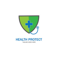 Obraz premium health protection with shield logo design vector template for medical or insurance company-vector