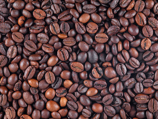 Fototapeta premium Coffee beans. Top view. Texture and background.