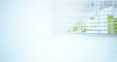 Fototapeta premium Abstract white and colored gradient glasses interior from an array of cubes with window. 3D illustration and rendering.
