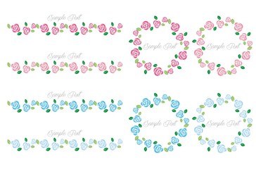 薔薇のライン・フレーム（イラレブラシ）ピンク・ブルー系