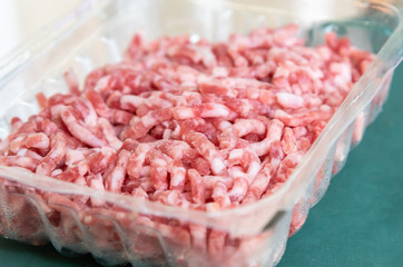 Raw food minced pork meat close up image.