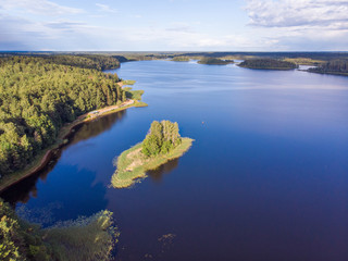 Beautiful view of Sapsho lake in summer , Smolensk region, Russia. Top view