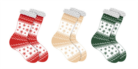 Set of Christmas socks with snowflakes