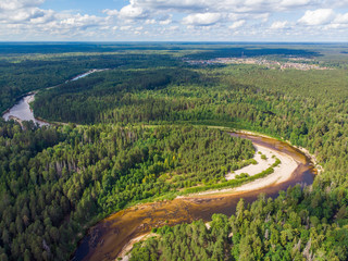 Top view of the Kerzhenets river in the Nizhny Novgorod region in summer, Russia