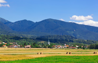 Rural landscape in Slovakia at a foot of Low Tatra mountains
