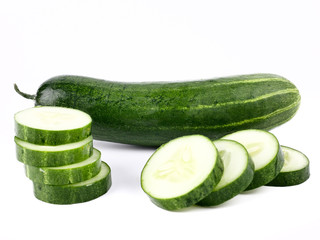 Fresh cucumber, chopped cucumber, salad ingredient,isolated on white background