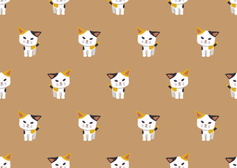 Cartoon vector character cute cat seamless pattern background for design.
