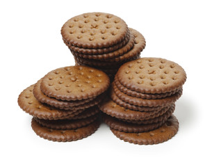 Chocolate cookies on white background