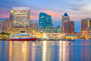 View of Inner Harbor area in downtown Baltimore Maryland USA - obrazy, fototapety, plakaty