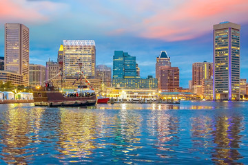 Fototapeta na wymiar View of Inner Harbor area in downtown Baltimore Maryland USA