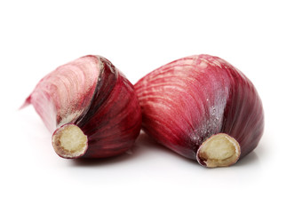 Fresh young garlic isolated on white background