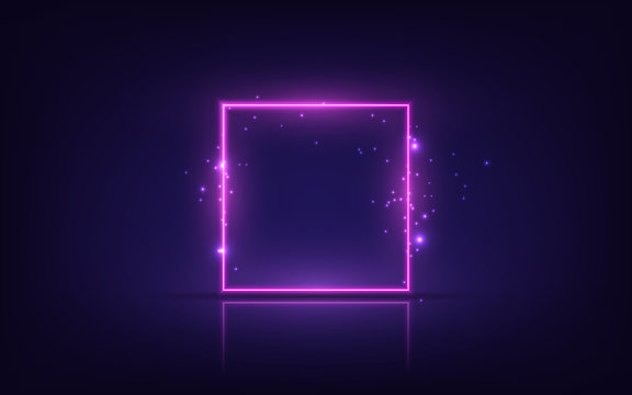 Neon Frame. Shining Square Banner. Isolated On Transparent Background.