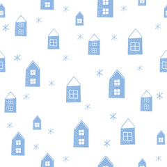 Fototapeta premium Cozy christmas vector seamless pattern. Winter holydays cute illustration