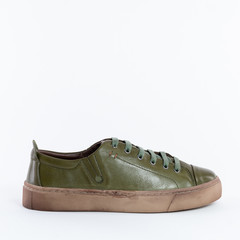 classic low green womens leather sneakers with laces