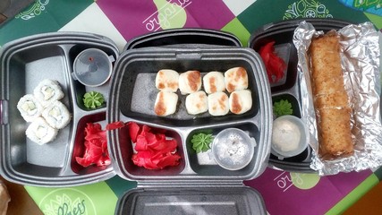 set of sushi on white background