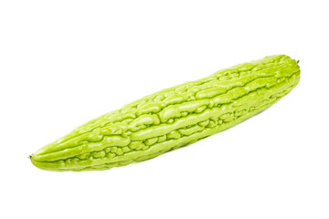 Momordica charantia balsam apple, balsam pear, bitter cucumber, bitter gourd, bitter melon tropical herb isolated on white background.Health and medical concept