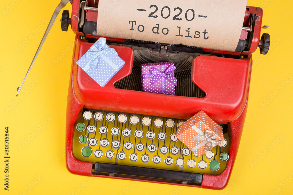Fototapete christmas concept - red typewriter with the text 