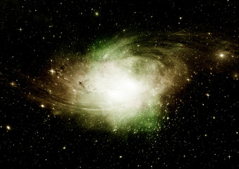 Stars, dust and gas nebula in a far galaxy