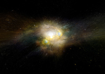 Stars, dust and gas nebula in a far galaxy