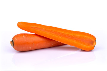 Closeup fresh organic carrot isolated on white background. 