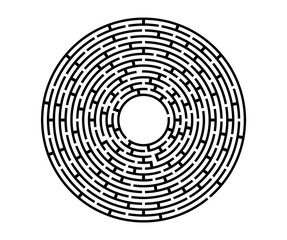 Black vector labyrinth in flat style on an isolated white background. Round maze puzzle. A game for the of logic, intelligence, find the way exit from the circle.
