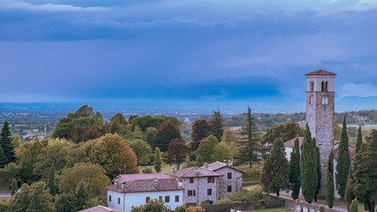 Sunset after the storm in an italian village