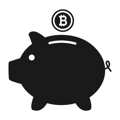 Piggy bank flat icon vector with bitcoin symbol. Money income