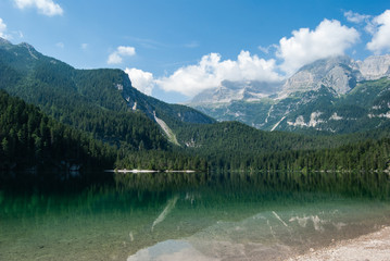Naklejka na ściany i meble Tovel lake, located in the Alps - Trentino Alto Adige 