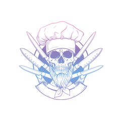 Sketch skull with cooks knife set