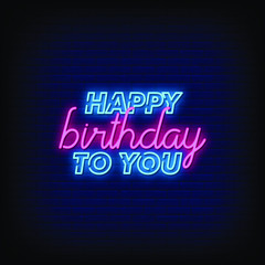 Happy Birthday to you Neon Signs Style Text Vector